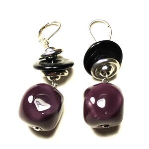 womens Dangle Earrings Round Purple Bead square Drop Retro Goth 80s Classic fit